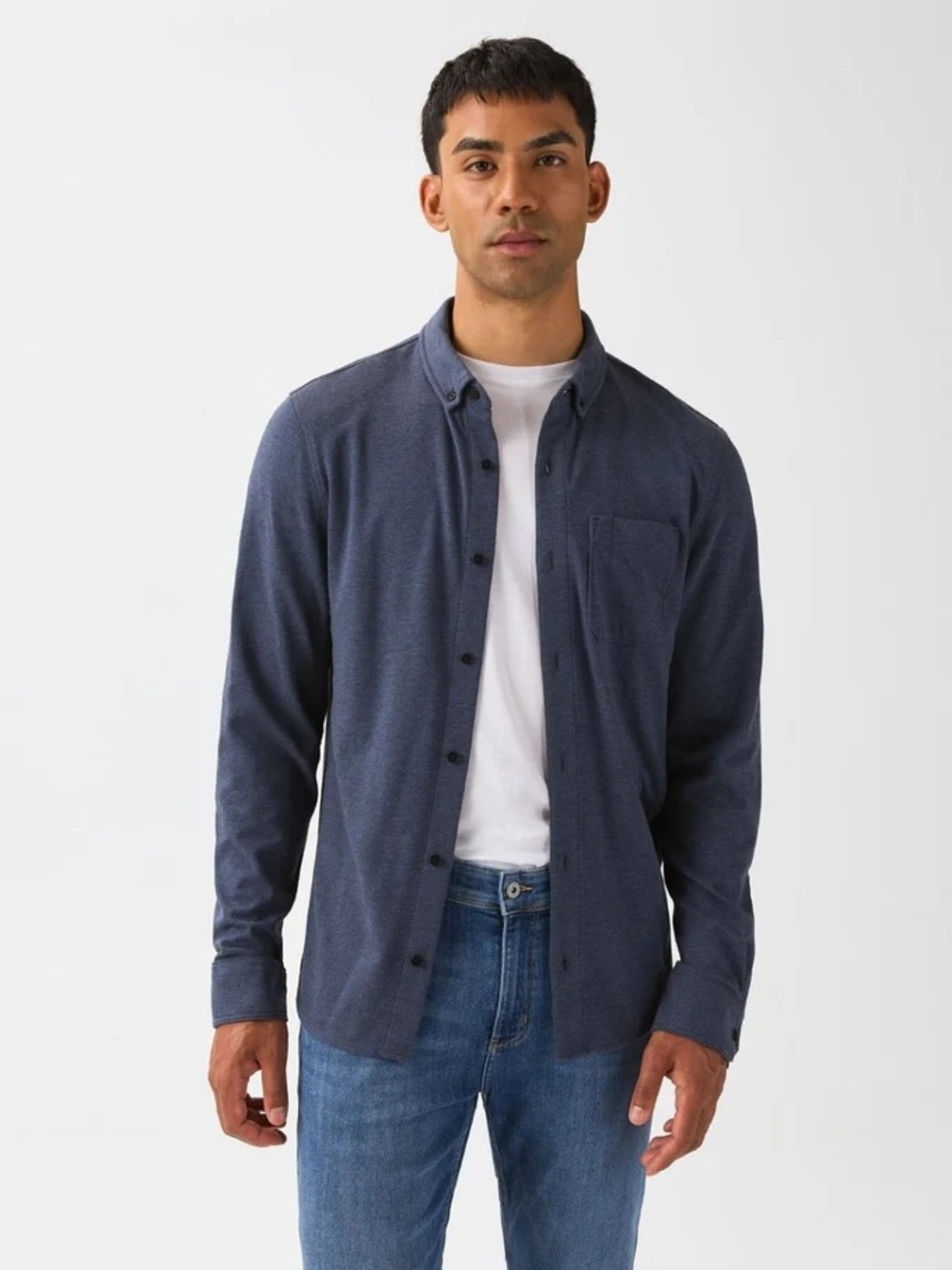 Faherty Coastline Knit Shirt Weathered Navy Blue Mens Size S